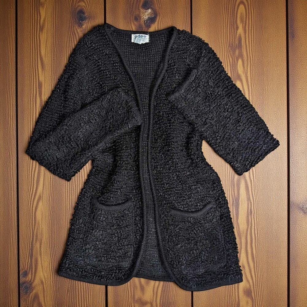 Vintage 70's ADES Of California Textured Black Shag Cardigan Sweater M